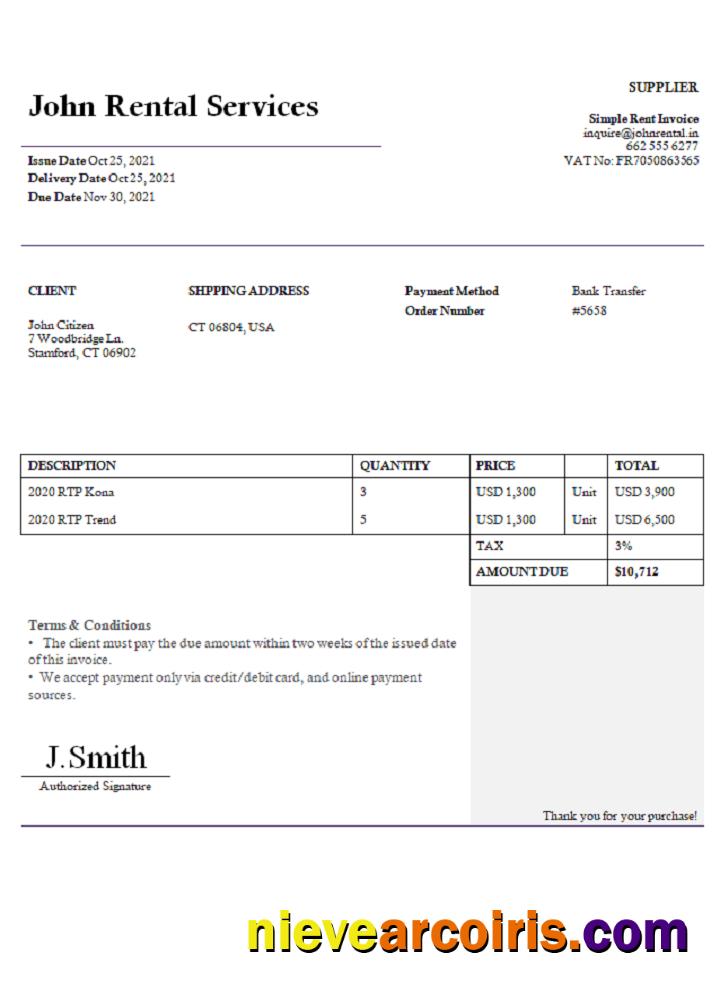 USA John Rental Services invoice
